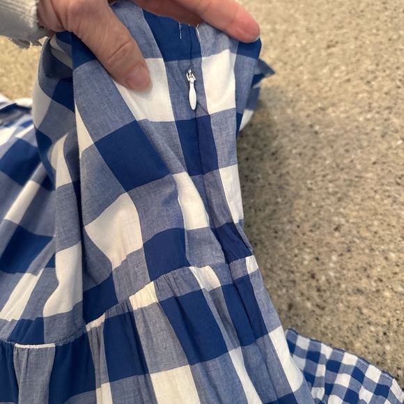 J. CREW Flutter-Sleeve Ruffle-Tiered Midi Dress Gingham Combo Blue White - Picture 9 of 9